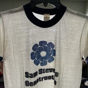 Vintage Paper Thin T Shirt Mens Medium White Springfoot Ringer Construction 70s